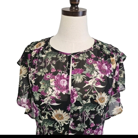 Rachel Roy Black Lora Floral Ruffled Sz 12 Summer Spring Mini Short Dress - Picture 5 of 15